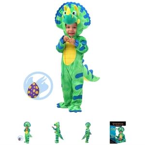 Kids Triceratops Dinosaur Costume Deluxe Toddler 3T Hood Tail Egg Outfit Set